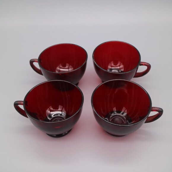 Vintage Circa 1940’s Anchor Hocking Royal Ruby Glass Tea Cups (Set of 4) - Picture 3 of 6